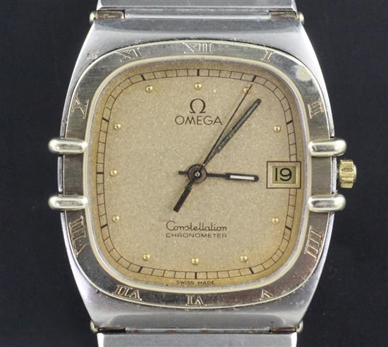 A gentlemans bi-metallic Omega Constellation wrist watch.